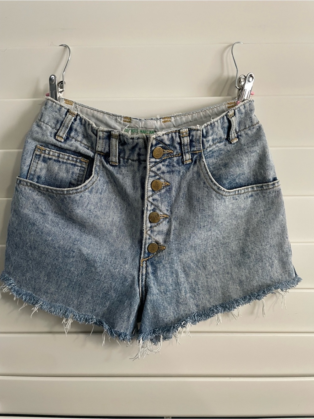 VINTAGE 90s Georges Marciano for SOON High Waisted Denim Shorts Cutoffs Waist 24